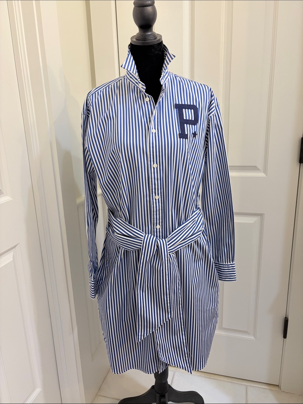 Ralph Lauren Polo Blue and White Striped Button-Down Shirt Dress Size 6 New